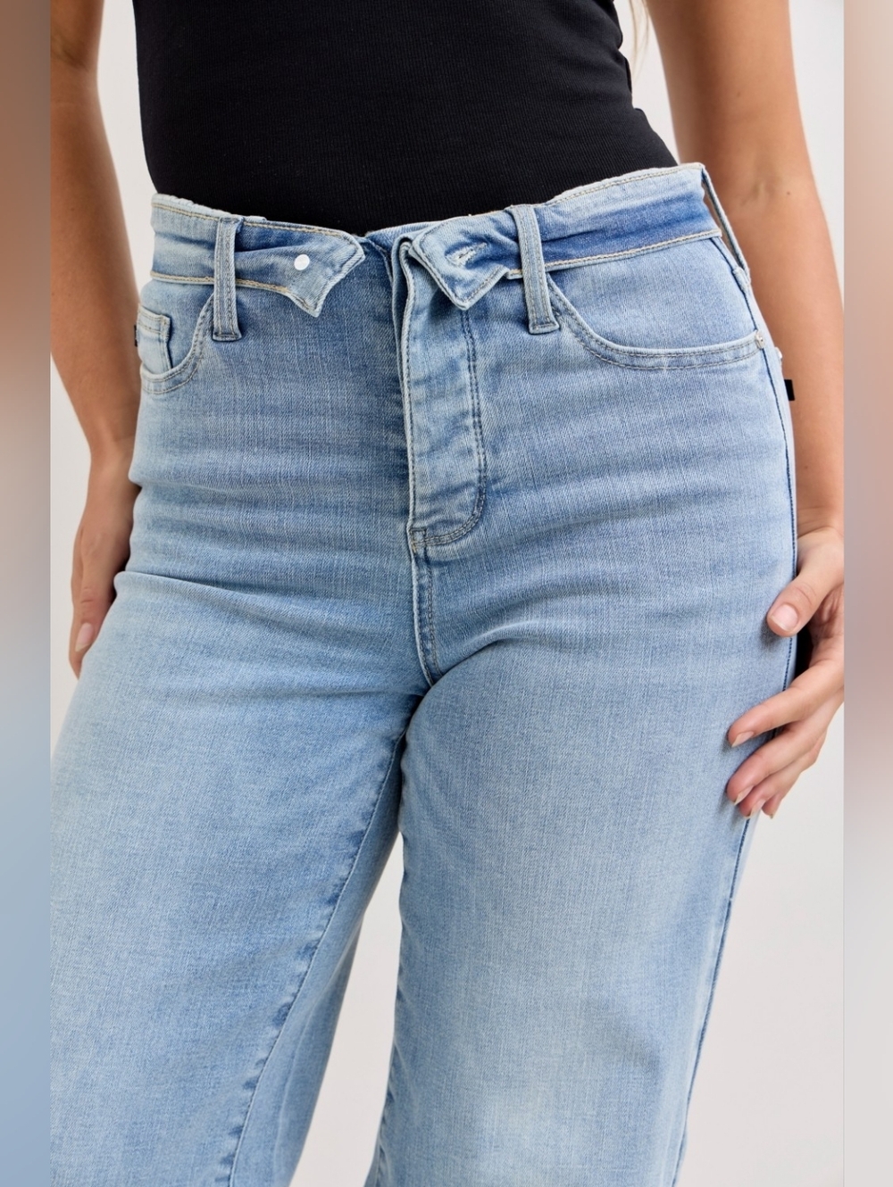 Judy Blue MR Light Wash Retro Wide Leg Jeans Button Fold Over Waist Various NEW - Picture 5 of 16